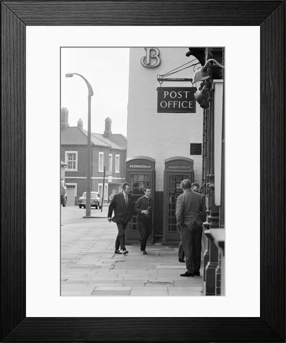 Framed Print : John Stonehouse Postmaster General and MP for West Bromwich outside post office in Framed Print : John Stonehouse Postmaster General and MP for West Bromwich outside post office in