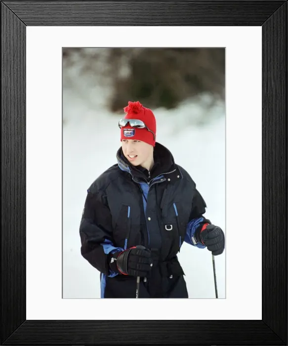 Framed Print : Prince William on the ski slopes of Klosters during an official photocall. January 1998 Framed Print : Prince William on the ski slopes of Klosters during an official photocall. January 1998