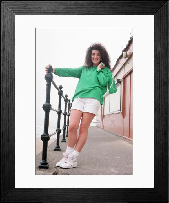 Framed Print : Redcar Fashion, Monday 23rd April 1990, Christine wears a Green Long Sleeved Blouse with