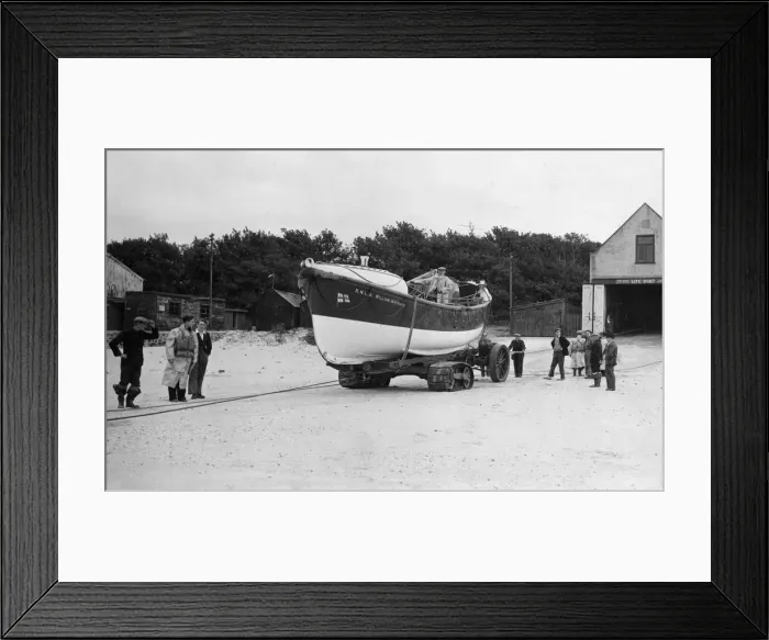 Framed Print : The Lifeboat William Maynard leaves her shed for a practice launch at Ferryside launch Framed Print : The Lifeboat William Maynard leaves her shed for a practice launch at Ferryside launch