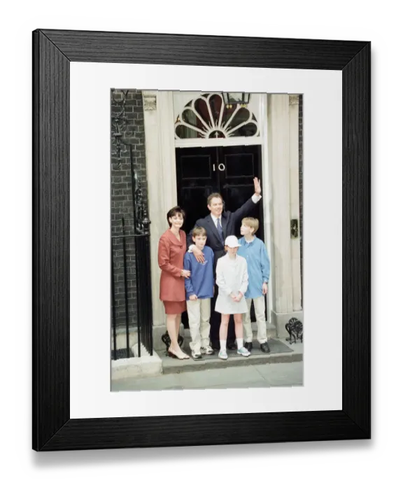 Framed Print : New Prime Minister Tony Blair with his wife Cherie and their children outside 10 Downing Framed Print : New Prime Minister Tony Blair with his wife Cherie and their children outside 10 Downing