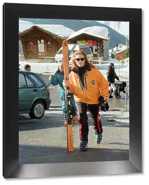 Sarah, Duchess Of York, on a skiing holiday in Verbier, Switzerland. February 1997