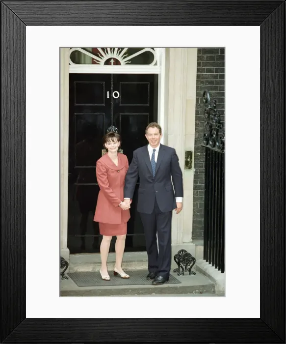 Framed Print : New Prime Minister Tony Blair with his wife Cherie outside 10 Downing Street after