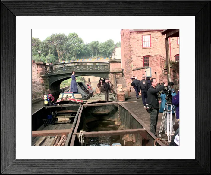 Framed Print : Actors cameramen and frogmen on hand at the Black Country Museum during the filming of