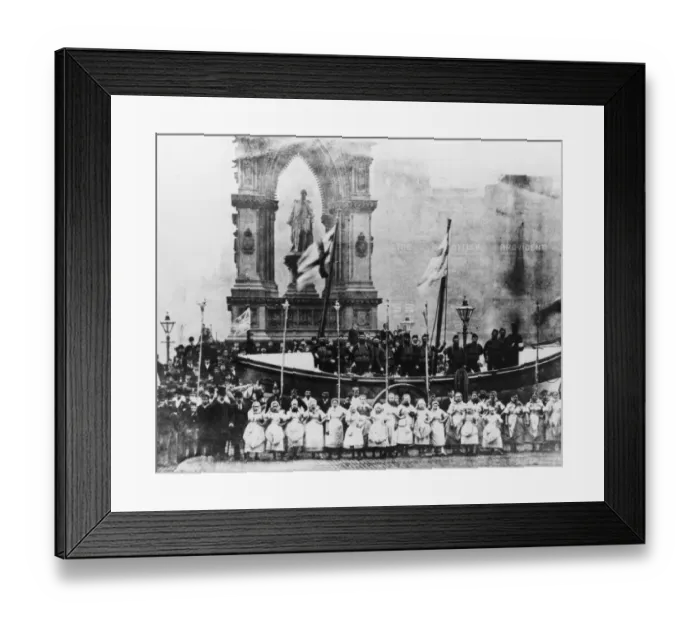 Framed Print : RNLI volunteers gather outside Manchester Town Hall on a historic day for charity