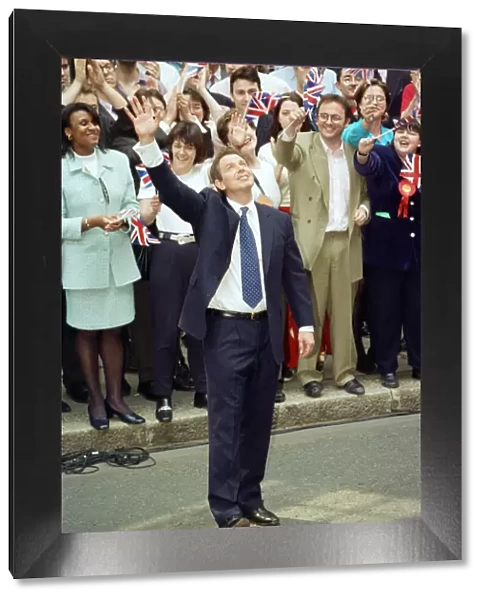 New Prime Minister Tony Blair outside 10 Downing Street after the Labour Party had won