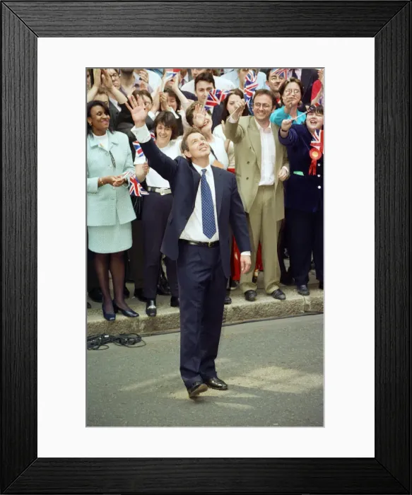 Framed Print : New Prime Minister Tony Blair outside 10 Downing Street after the Labour Party had won