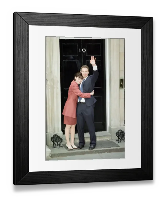 Framed Print : New Prime Minister Tony Blair with his wife Cherie outside 10 Downing Street after