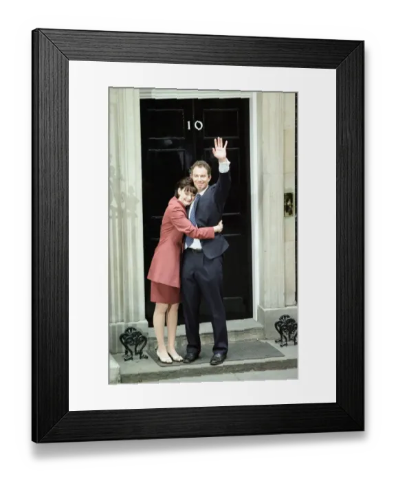 Framed Print : New Prime Minister Tony Blair with his wife Cherie outside 10 Downing Street after