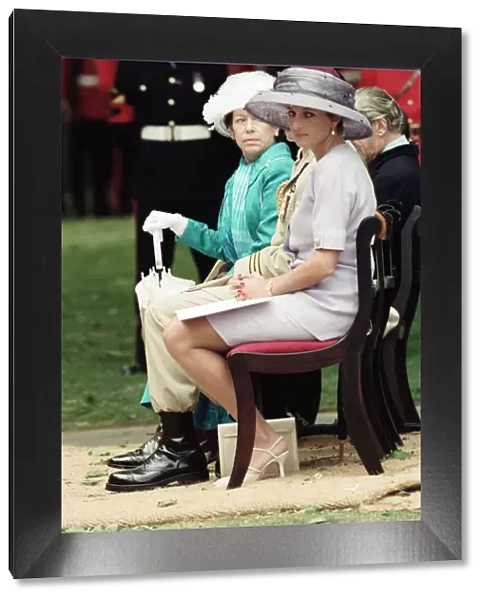 Princess Margaret and Diana, Princess of Wales attend the unveiling of the Canadian War