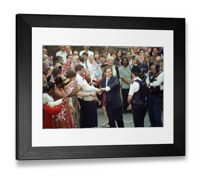 Framed Print : New Prime Minister Tony Blair outside 10 Downing Street after the Labour Party had won