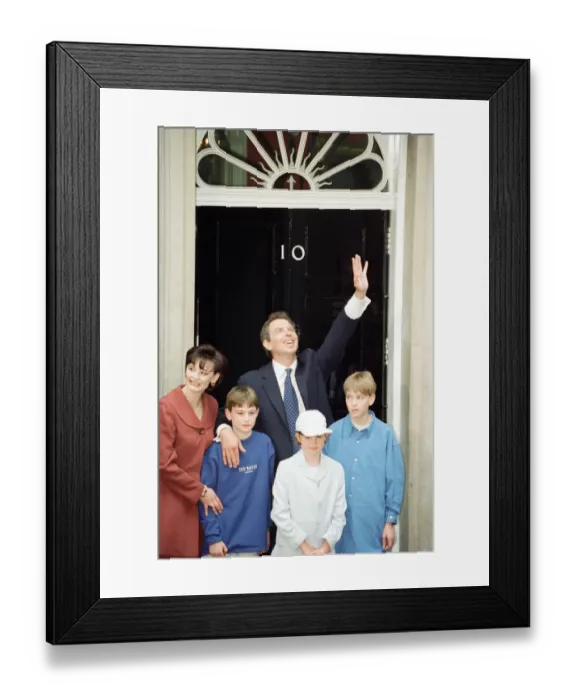 Framed Print : New Prime Minister Tony Blair with his wife Cherie and their children outside 10 Downing Framed Print : New Prime Minister Tony Blair with his wife Cherie and their children outside 10 Downing