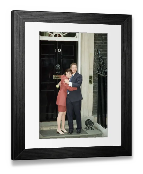 Framed Print : New Prime Minister Tony Blair with his wife Cherie outside 10 Downing Street after