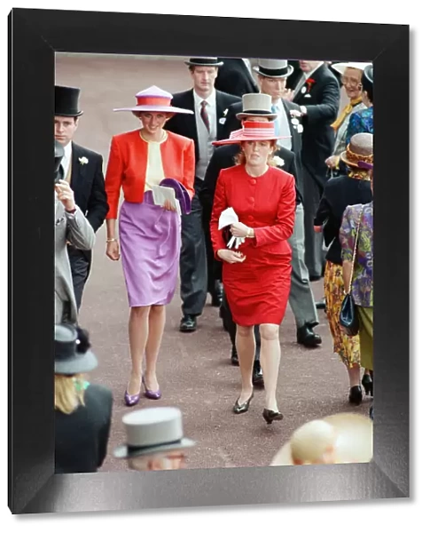 Prince Andrew, Princess Diana and Sarah Ferguson, the Duchess of York attend the first