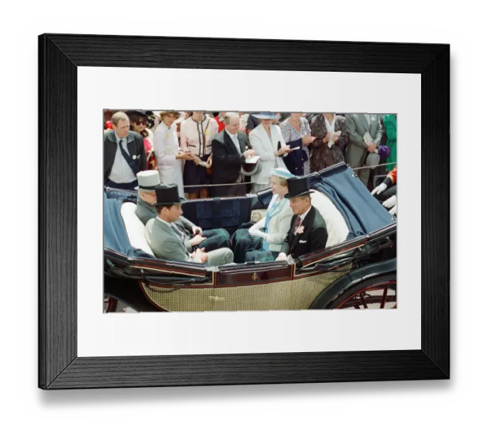 Framed Print : Queen Elizabeth II, Prince Philip and Prince Charles attend the first day of the Ascot