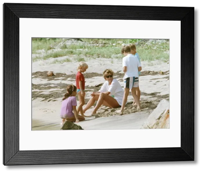Framed Print : Diana, Princess of Wales on holiday in Nevis with her sons. January 1993 Framed Print : Diana, Princess of Wales on holiday in Nevis with her sons. January 1993