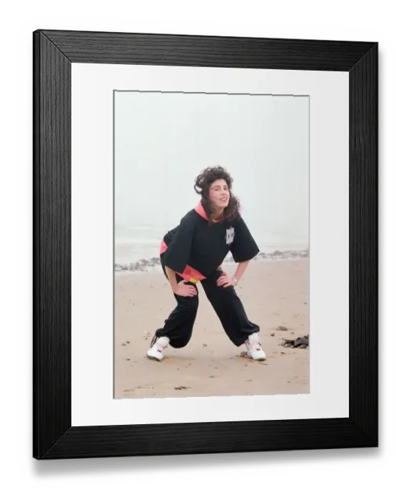 Framed Print : Redcar Fashion, Monday 23rd April 1990, model Caroline wearing black track pants (7 Framed Print : Redcar Fashion, Monday 23rd April 1990, model Caroline wearing black track pants (7