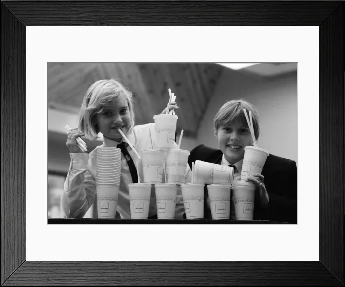 Framed Print : Pupils from Wilncote High School at McDonalds in Tamworth to sample milk shakes as part Framed Print : Pupils from Wilncote High School at McDonalds in Tamworth to sample milk shakes as part