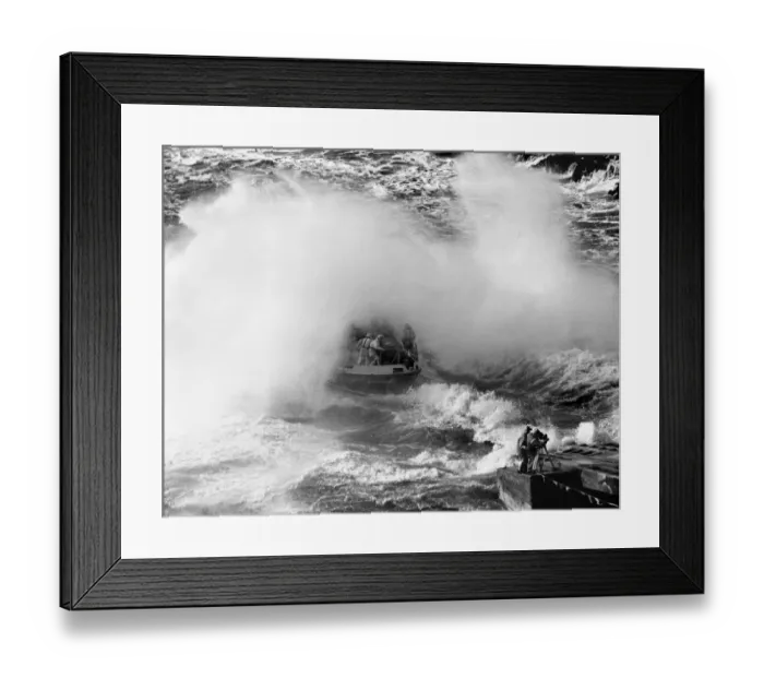 Framed Print : Lifeboat being launched at Tenby Lifeboat Launch Station, South Wales. 17th November 1993