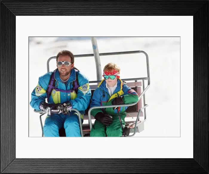 Framed Print : Prince Harry pictured on a ski chair lift during a ski holiday with Prince Charles Framed Print : Prince Harry pictured on a ski chair lift during a ski holiday with Prince Charles
