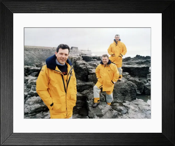 Framed Print : The Porthcawl Lifeboat crew Left to right: Stuart Roberts, Senior Helmsman Framed Print : The Porthcawl Lifeboat crew Left to right: Stuart Roberts, Senior Helmsman
