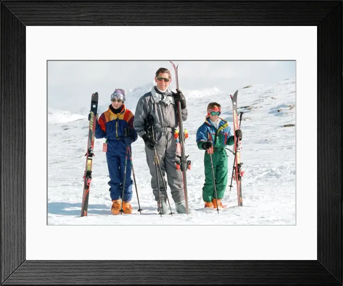 Framed Print : Prince Charles, Prince William and Prince Harry during a skiing holiday in Klosters