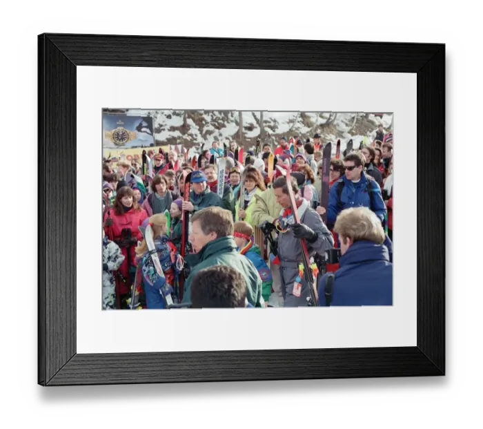 Framed Print : Prince Charles at the foot of a Swiss ski lift above Klosters with sons William, 11 Framed Print : Prince Charles at the foot of a Swiss ski lift above Klosters with sons William, 11