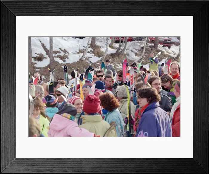 Framed Print : Prince Charles at the foot of a Swiss ski lift above Klosters