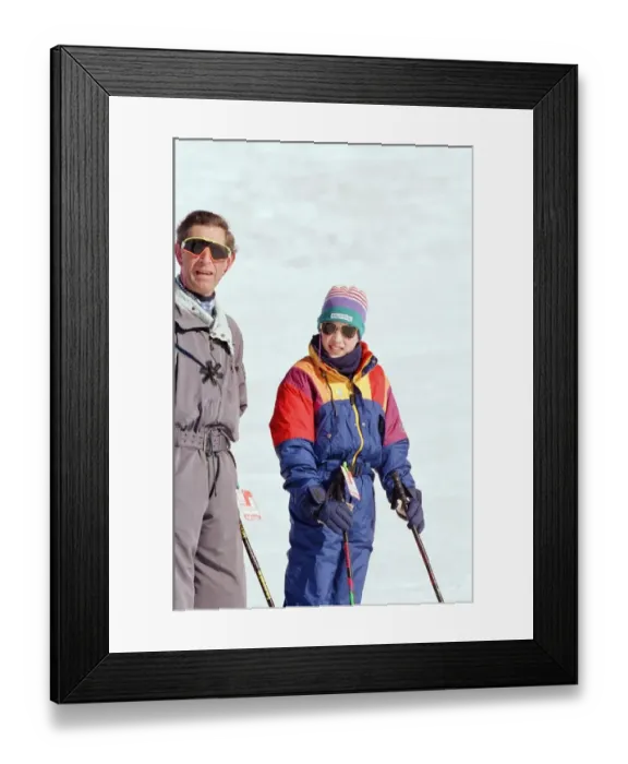 Framed Print : Prince William and Prince Charles pictured during a skiing holiday in Klosters