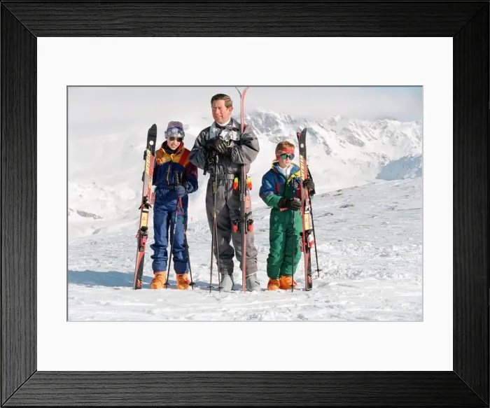 Framed Print : Prince Charles, Prince William and Prince Harry during a skiing holiday in Klosters