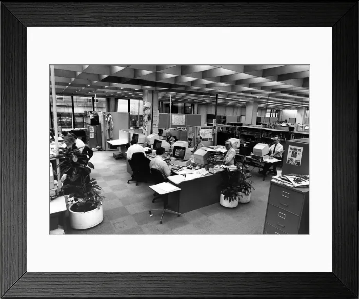 Framed Print : The Liverpool Echo office, Old Hall Street, before reorganisation. December 1992 Framed Print : The Liverpool Echo office, Old Hall Street, before reorganisation. December 1992