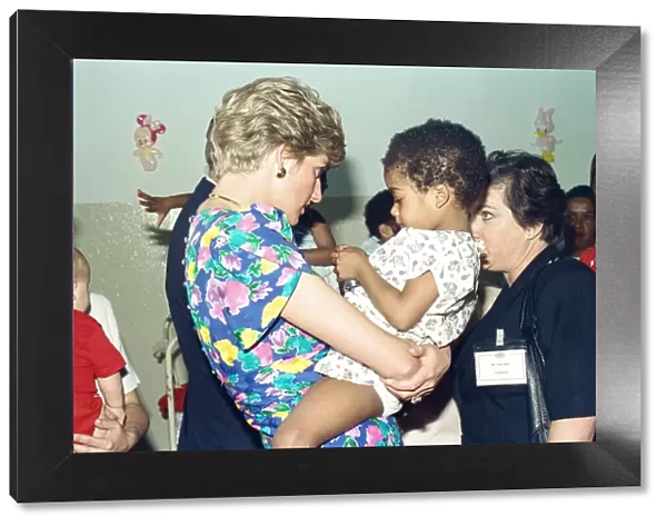 Diana, Princess of Wales visiting a hostel for abandoned children in Feben near Sao Paulo