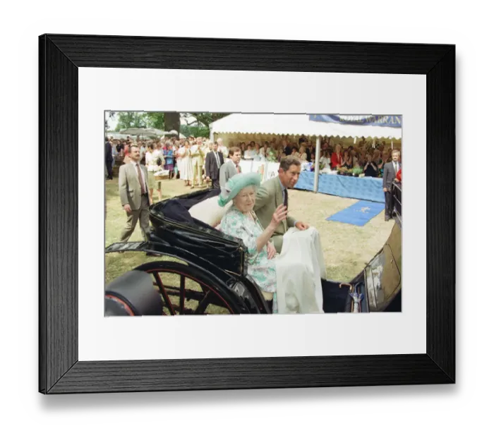 Framed Print : Queen Elizabeth The Queen Mother and Prince Charles, Prince of Wales at Sandringham