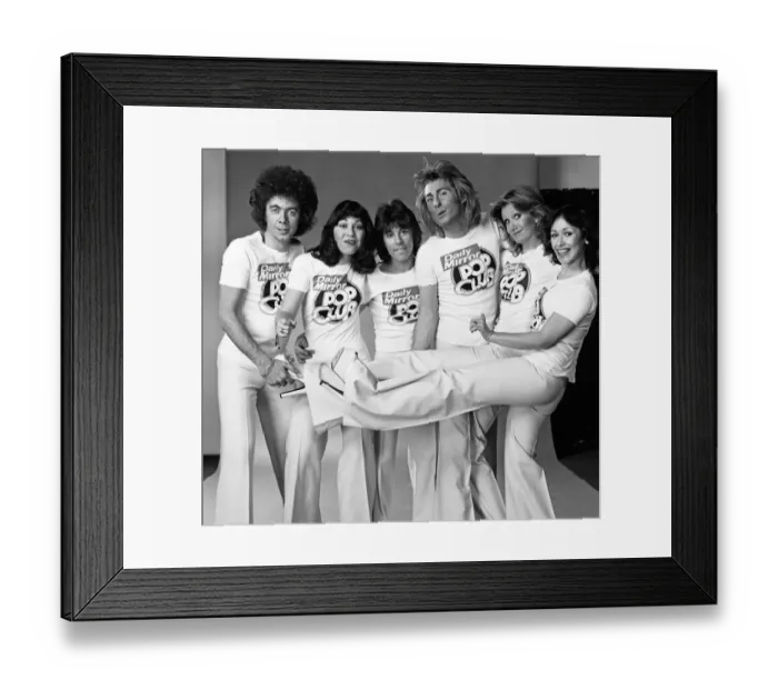 Framed Print : Guys N Dolls pop group wearing Daily Mirror Pop Club T-shirts 29th January 1976