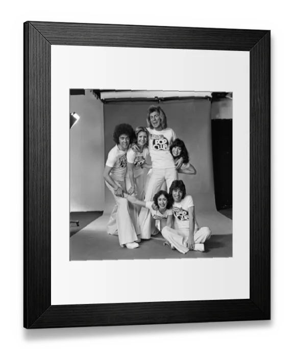 Framed Print : Guys N Dolls pop group wearing Daily Mirror Pop Club T-shirts 29th January 1976
