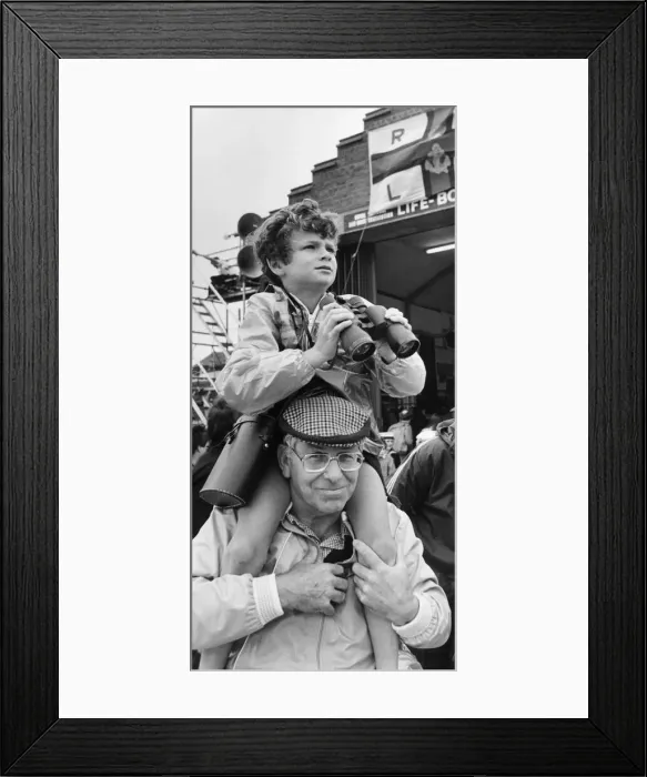 Framed Print : Eight year old Paul Adams on the shoulders of his uncle Reg Birtall at the Hoylake Framed Print : Eight year old Paul Adams on the shoulders of his uncle Reg Birtall at the Hoylake