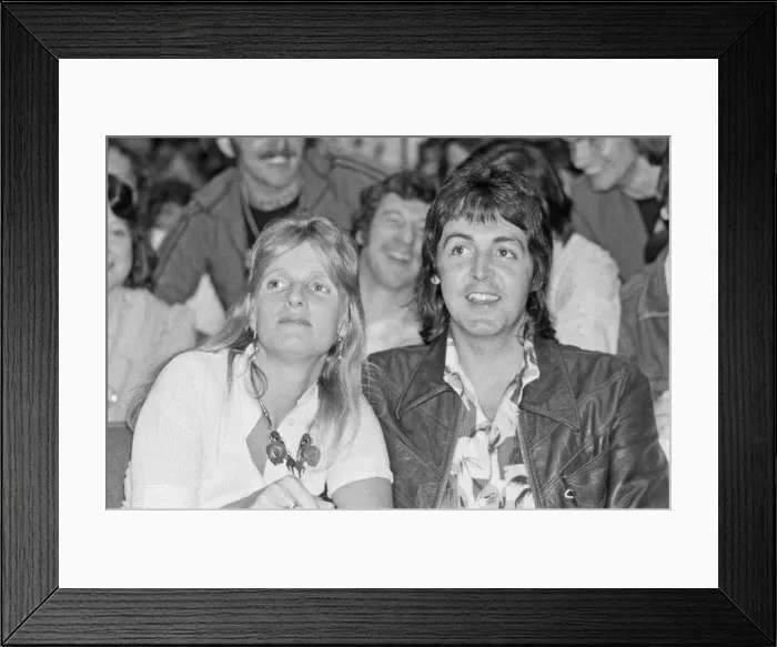 Framed Print : Paul and Linda McCartney and other members of the band Wings seen here at Madison Square Framed Print : Paul and Linda McCartney and other members of the band Wings seen here at Madison Square