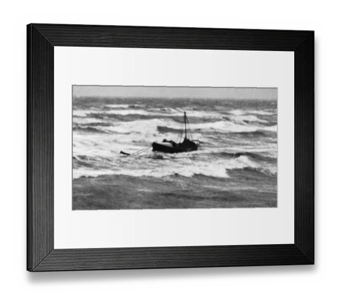 Framed Print : A Bridlington lifeboat assists a fishing vessel during a gale in the North Sea