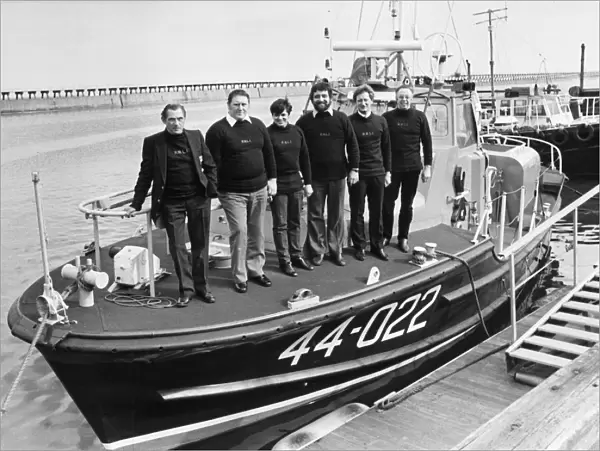 Blyth, Northumberland Lifeboat crew (left to right) Charlie Hatcher (coxswain)