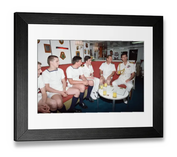 Framed Print : Prince Charles visiting his old ship HMS Hermione, in Dubai Framed Print : Prince Charles visiting his old ship HMS Hermione, in Dubai
