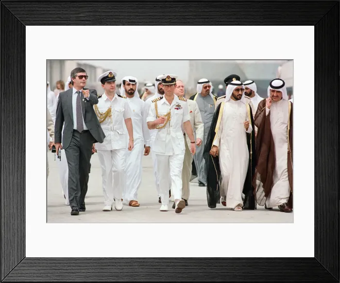 Framed Print : Prince Charles visiting his old ship HMS Hermione, in Dubai Framed Print : Prince Charles visiting his old ship HMS Hermione, in Dubai