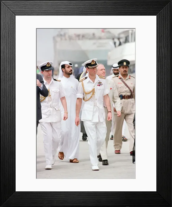 Framed Print : Prince Charles visiting his old ship HMS Hermione, in Dubai Framed Print : Prince Charles visiting his old ship HMS Hermione, in Dubai