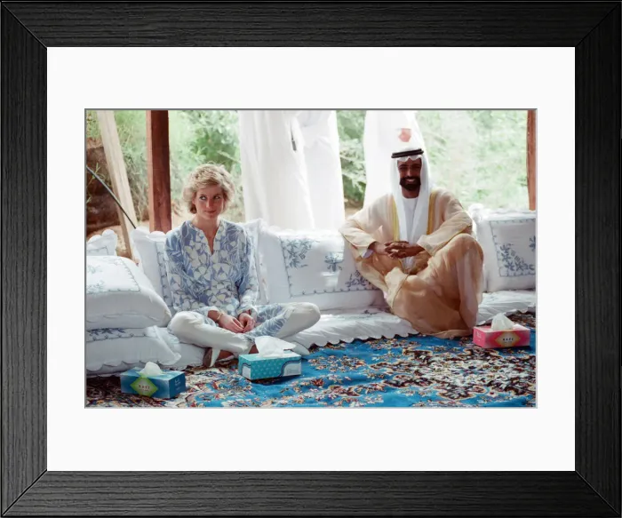 Framed Print : Princess Diana attends a picnic in the desert at Al Ain Framed Print : Princess Diana attends a picnic in the desert at Al Ain