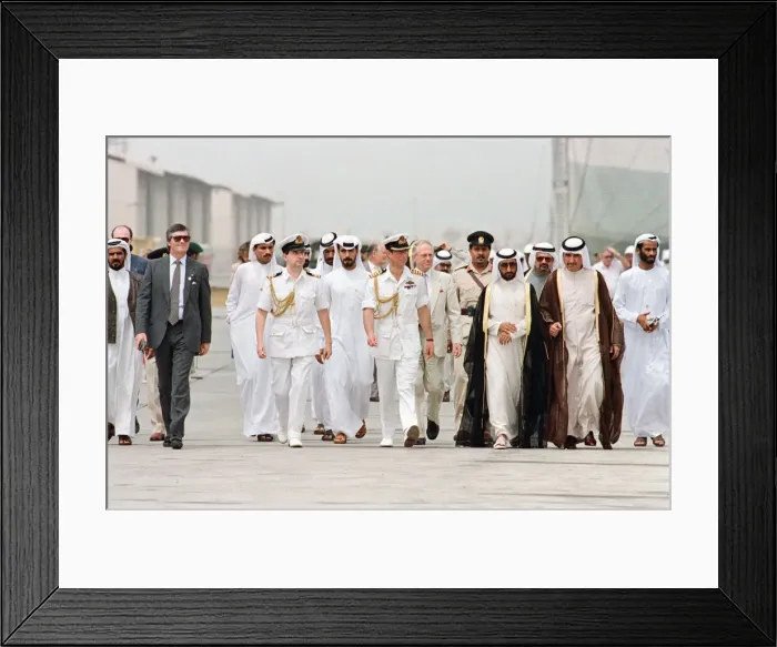 Framed Print : Prince Charles visiting his old ship HMS Hermione, in Dubai Framed Print : Prince Charles visiting his old ship HMS Hermione, in Dubai