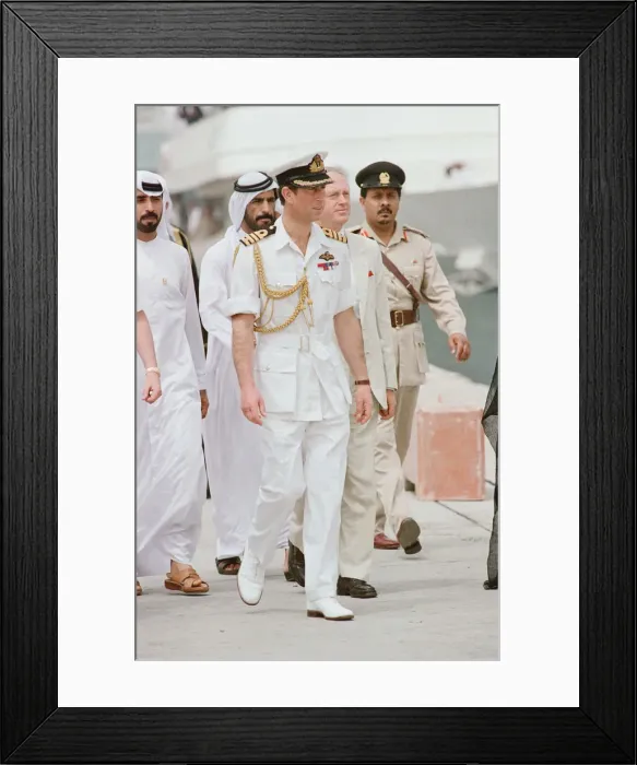 Framed Print : Prince Charles visiting his old ship HMS Hermione, in Dubai Framed Print : Prince Charles visiting his old ship HMS Hermione, in Dubai