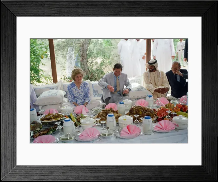 Framed Print : Prince Charles and Princess Diana attend a picnic in the desert at Al Ain