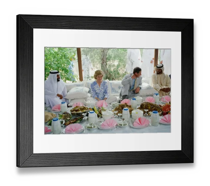 Framed Print : Prince Charles and Princess Diana attend a picnic in the desert at Al Ain Framed Print : Prince Charles and Princess Diana attend a picnic in the desert at Al Ain