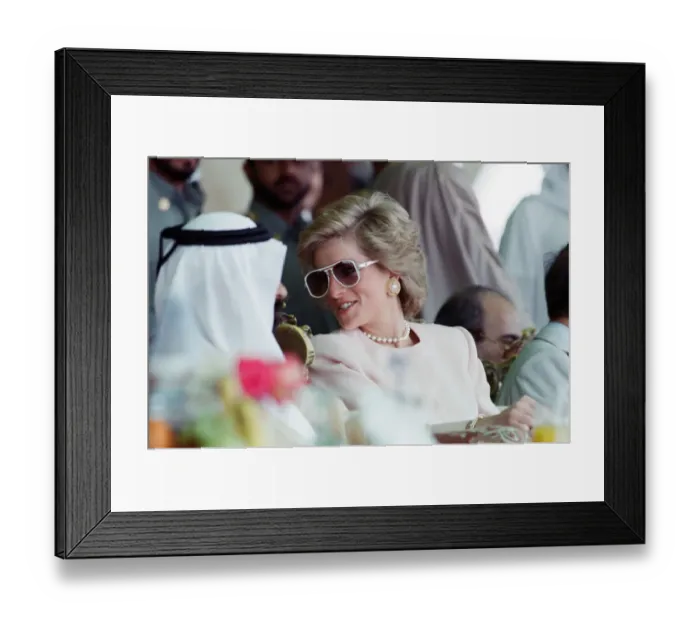 Framed Print : Prince Charles and Princess Diana visit a camel race at Al Maqam