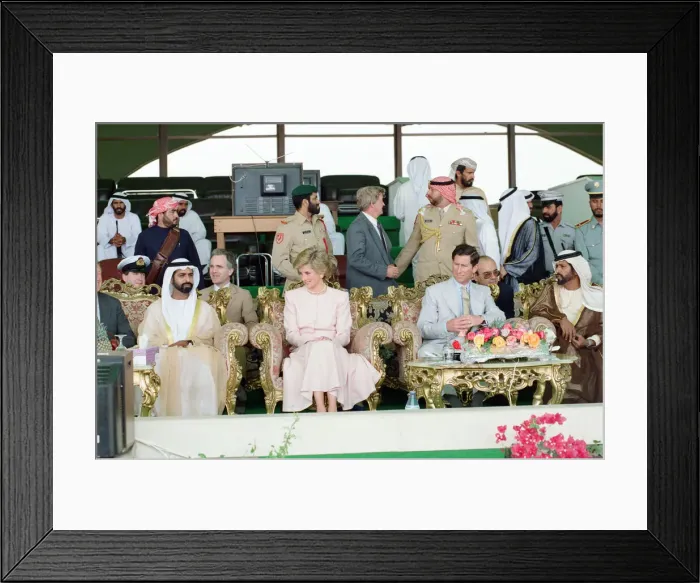 Framed Print : Prince Charles and Princess Diana visit a camel race at Al Maqam Framed Print : Prince Charles and Princess Diana visit a camel race at Al Maqam