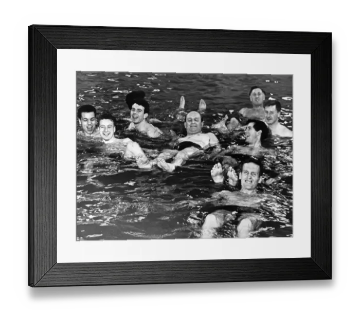 Framed Print : Aston Villa Football Team pay a visit to St Andrews Brine Baths in Droitwich Framed Print : Aston Villa Football Team pay a visit to St Andrews Brine Baths in Droitwich